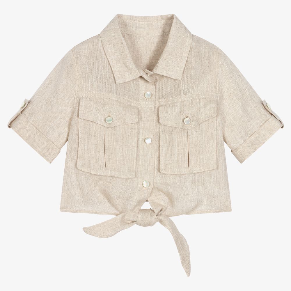 Lapin House - Бежевая льняная блузка для девочек | Childrensalon