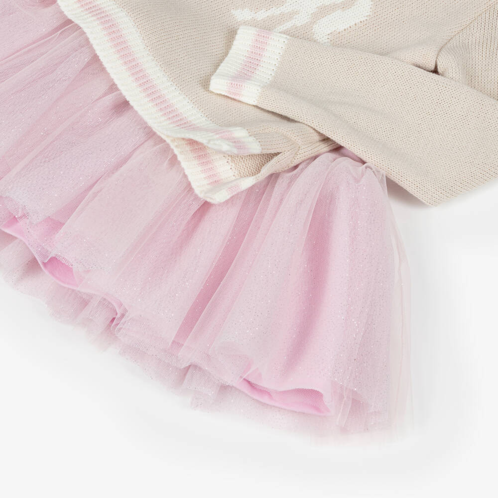 Lapin House-Girls Beige Sweater & Pink Tulle Dress Set | Childrensalon Outlet