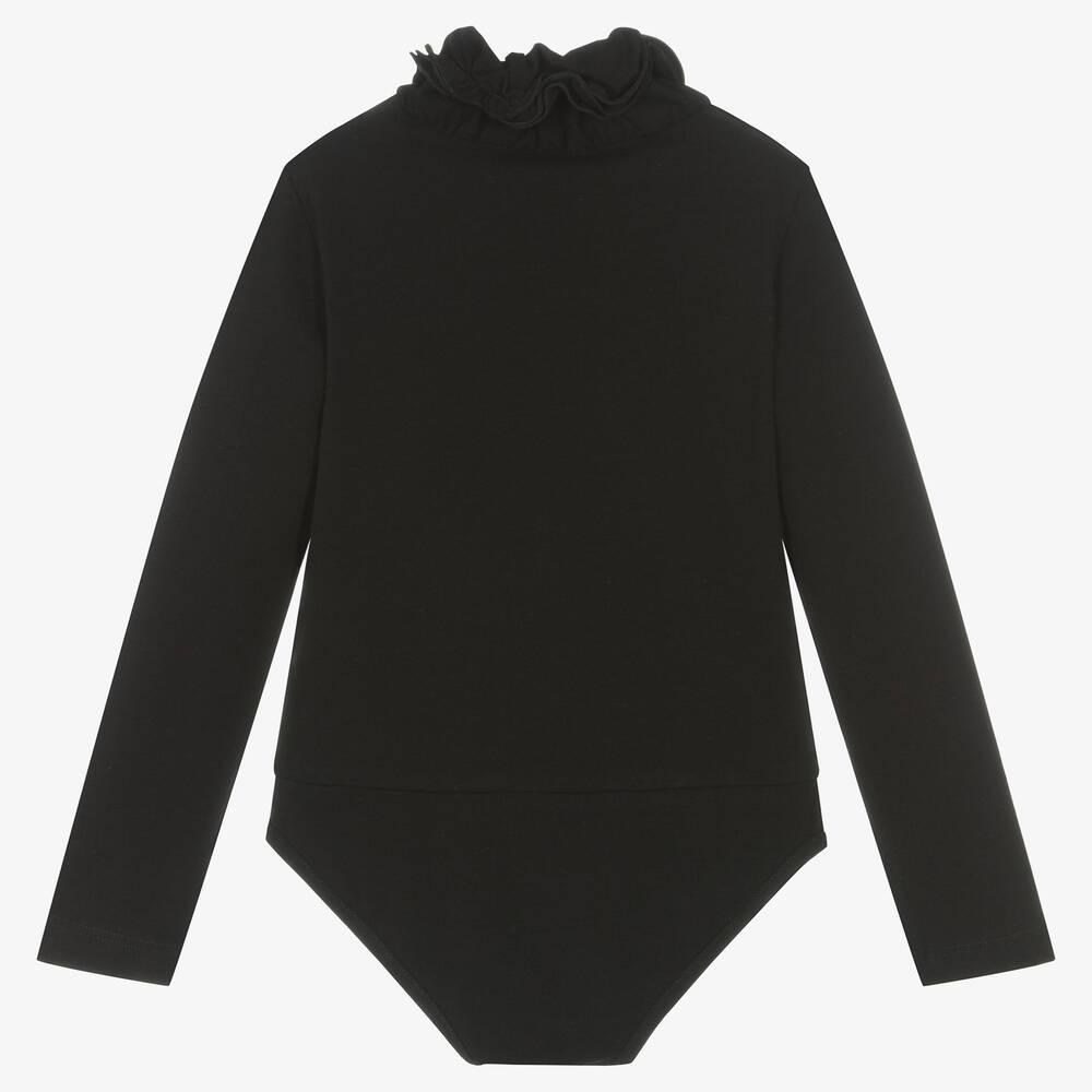 Lapin House-Girls Black Cotton Ruffle Neck Bodysuit | Childrensalon Outlet