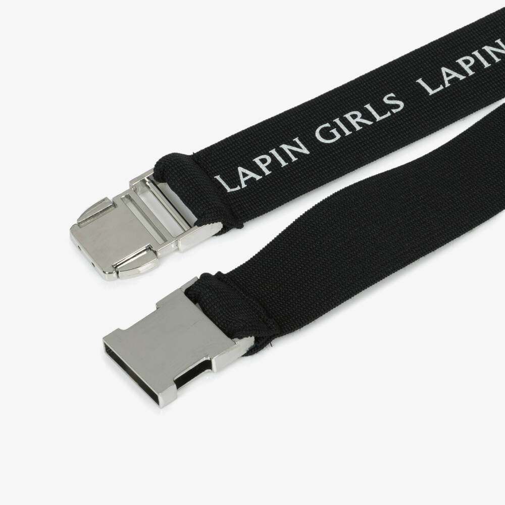 Lapin House-Girls Black Faux Fur Gilet with Hood & Logo Belt | Childrensalon Outlet