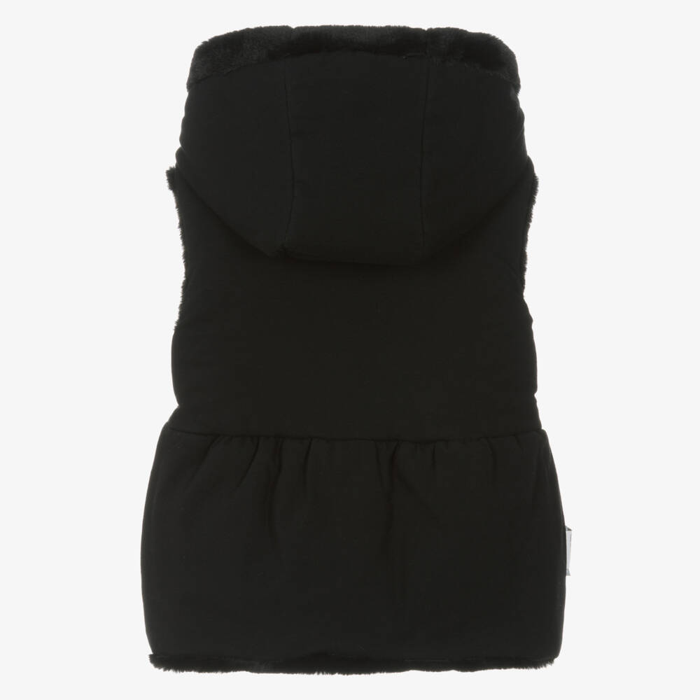 Lapin House-Girls Black Faux Fur Gilet with Hood & Logo Belt | Childrensalon Outlet