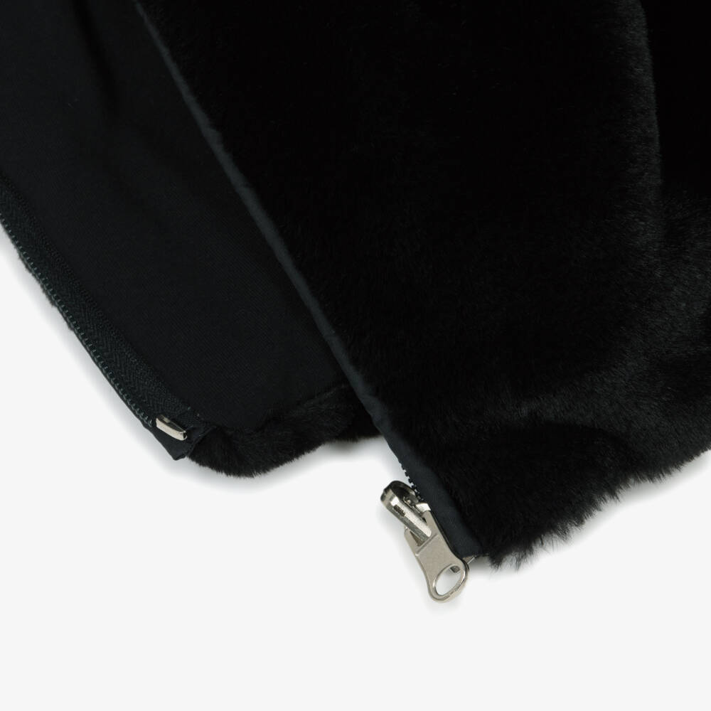 Lapin House-Girls Black Faux Fur Gilet with Hood & Logo Belt | Childrensalon Outlet