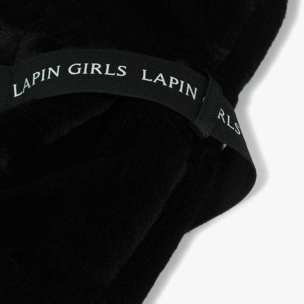 Lapin House-Girls Black Faux Fur Gilet with Hood & Logo Belt | Childrensalon Outlet
