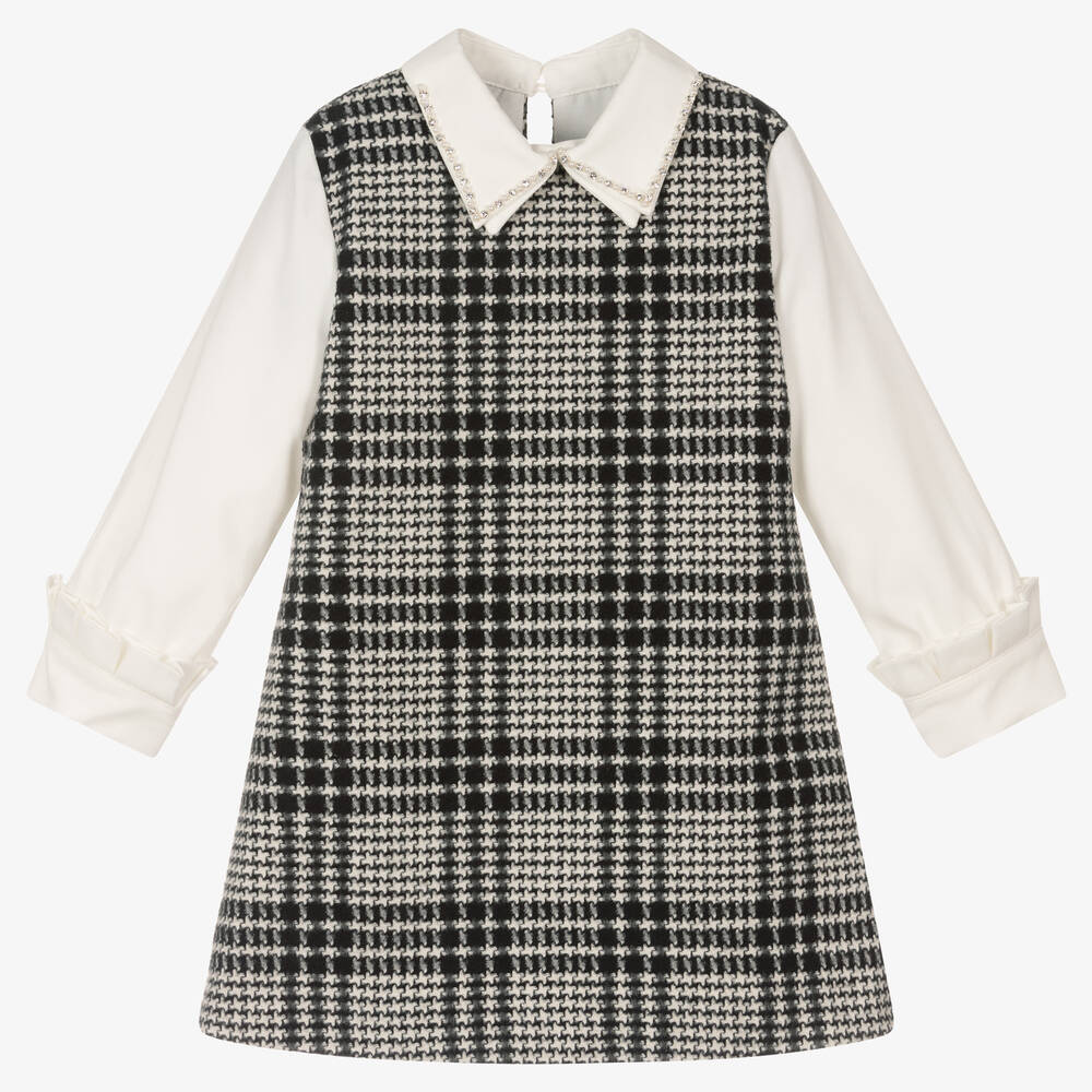 Lapin House - Черное платье в гусиную лапку для девочек | Childrensalon