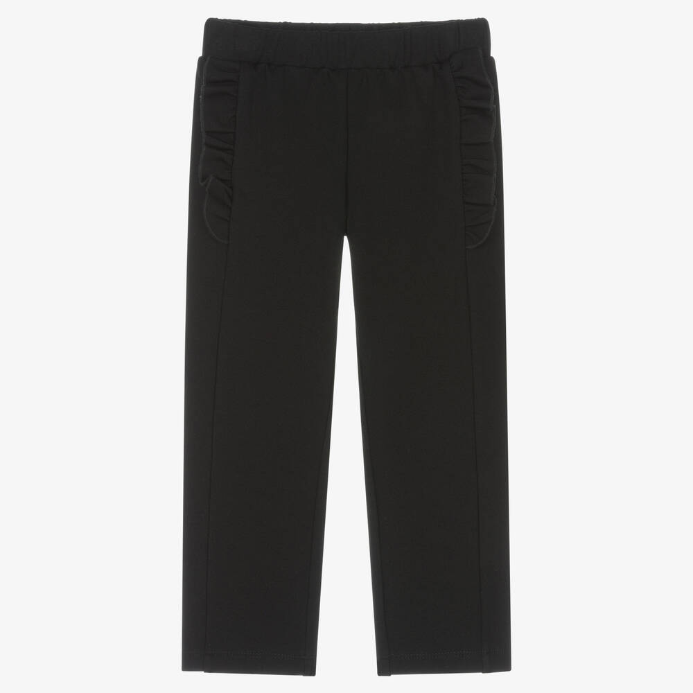 Lapin House - Girls Black Milano Jersey Frill Trousers | Childrensalon