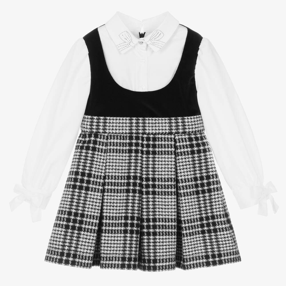 Lapin House - Черно-белое платье в клетку для девочек | Childrensalon