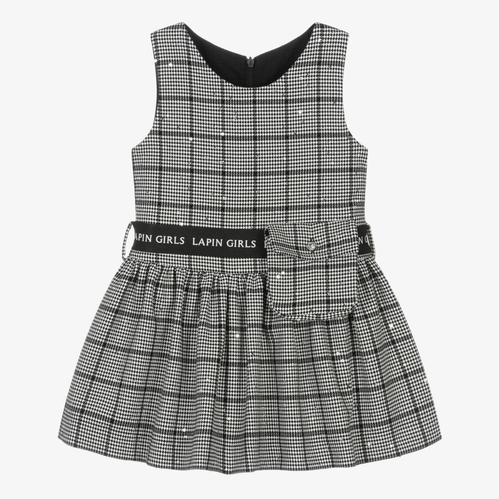 Lapin House-Girls Black & White Houndstooth Belted Dress | Childrensalon Outlet