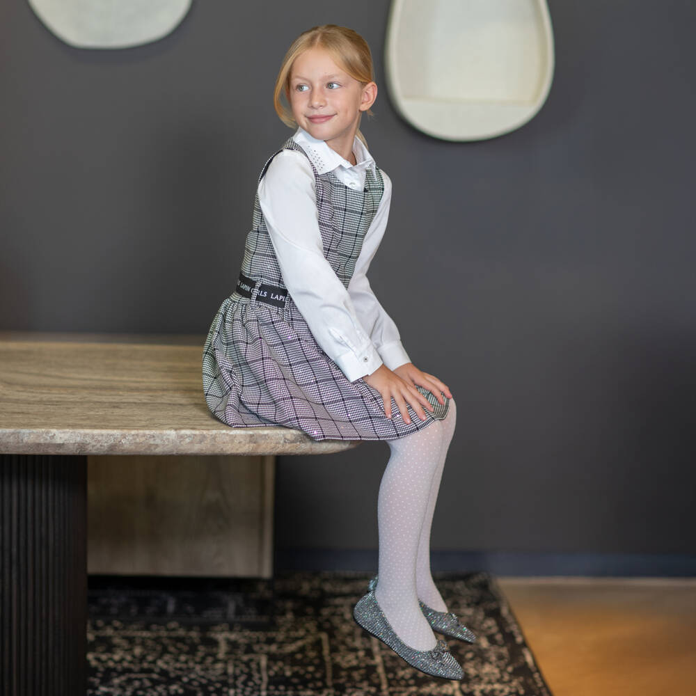 Lapin House-Girls Black & White Houndstooth Belted Dress | Childrensalon Outlet