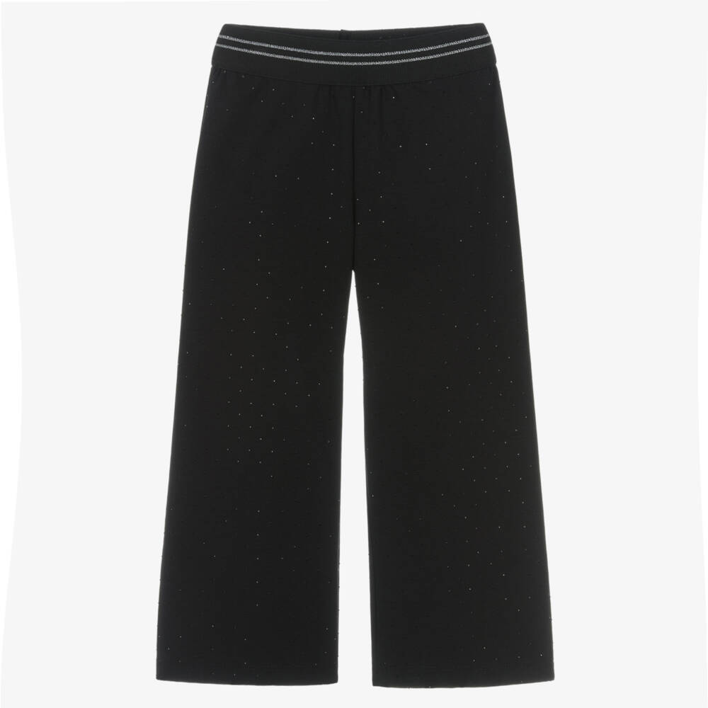 Lapin House-Girls Black Wide Leg Trousers with Diamanté | Childrensalon Outlet