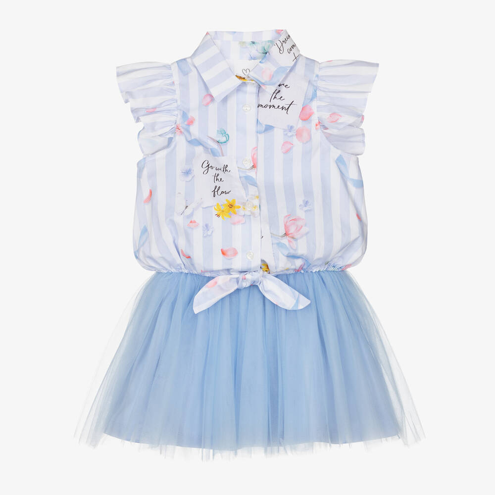 Lapin House-Girls Blue 2-in-1 Jersey & Tulle Dress | Childrensalon Outlet