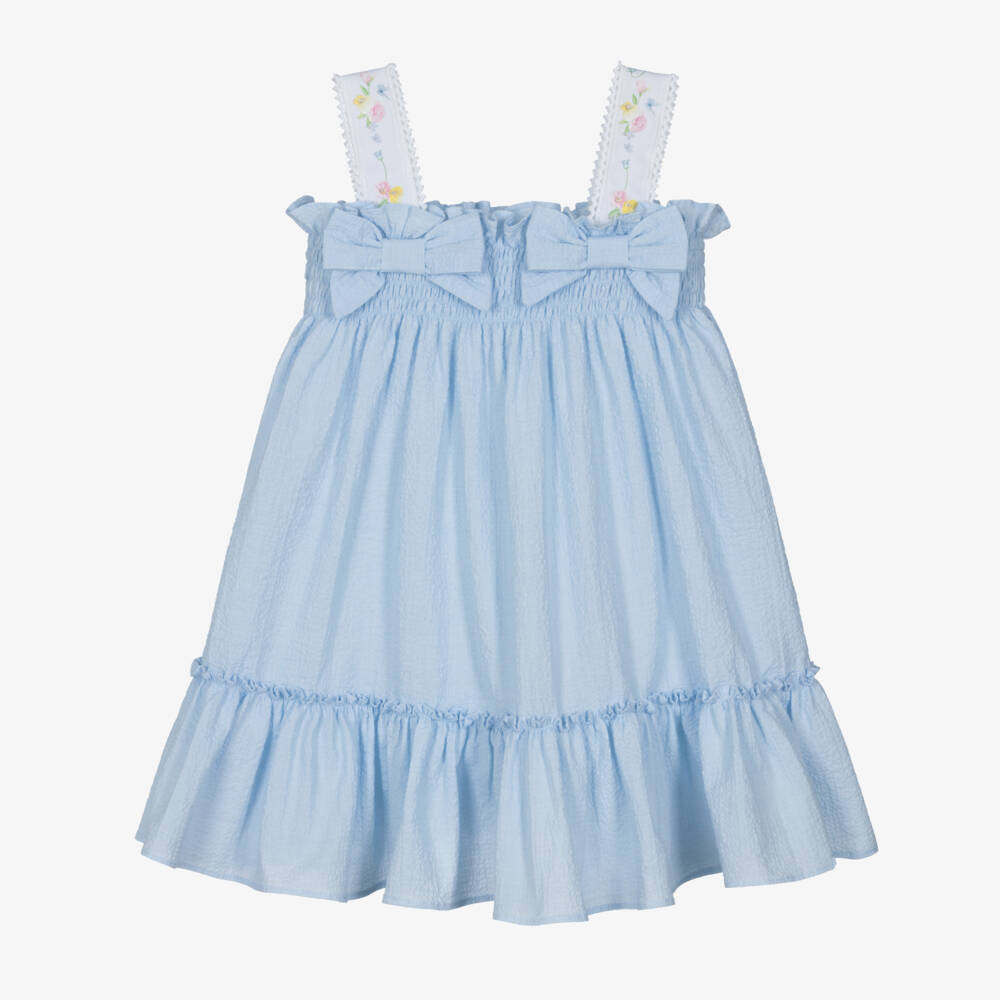 Lapin House-فستان قطني أزرق للبنات مزين بفيونكة | Childrensalon Outlet