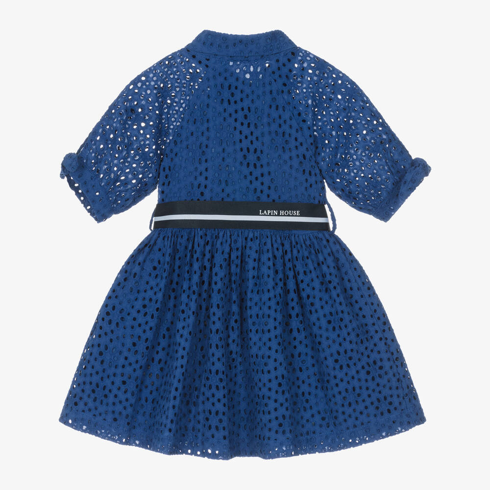 Lapin House-Girls Blue Broderie Cotton Shirt Dress | Childrensalon Outlet