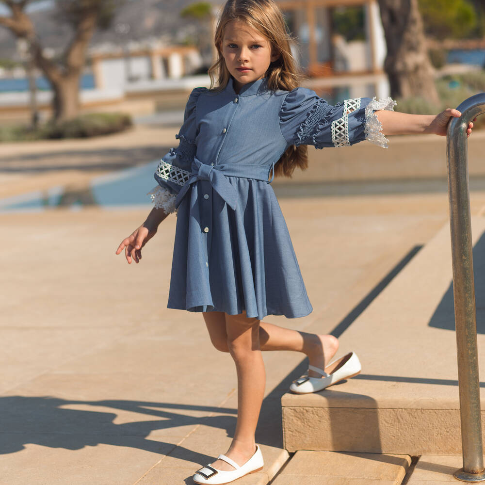 Lapin House Girls Blue Chambray Shirt Dress Childrensalon Outlet
