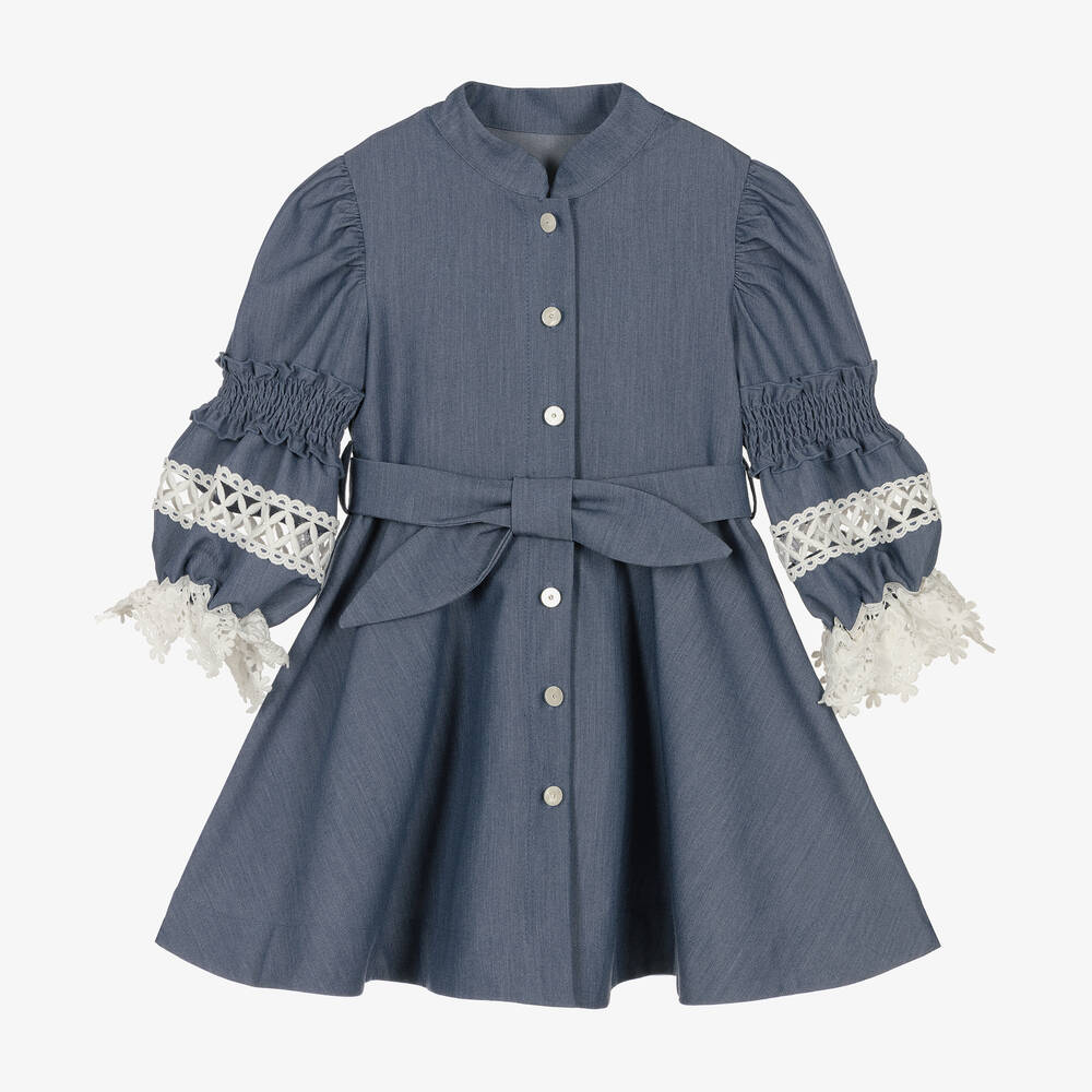 Lapin House - Blaues Chambray-Hemdkleid | Childrensalon