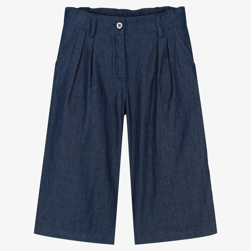 Lapin House - Girls Blue Cotton Chambray Culottes | Childrensalon