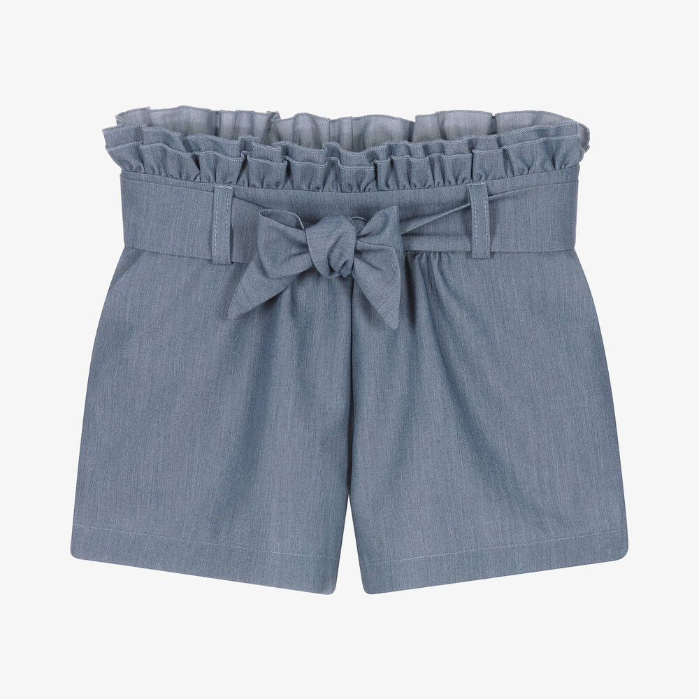 Lapin House - Girls Blue Cotton Chambray Shorts | Childrensalon