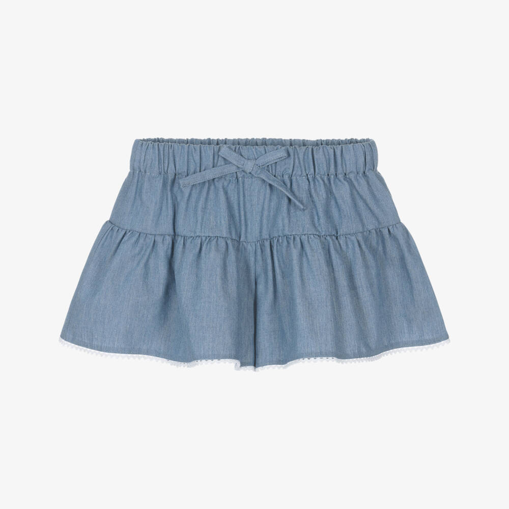 Lapin House-Girls Blue Cotton Chambray Shorts with Lace Trim | Childrensalon Outlet