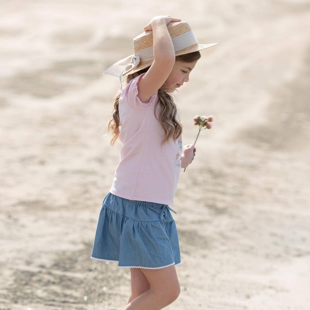 Lapin House-Girls Blue Cotton Chambray Shorts with Lace Trim | Childrensalon Outlet