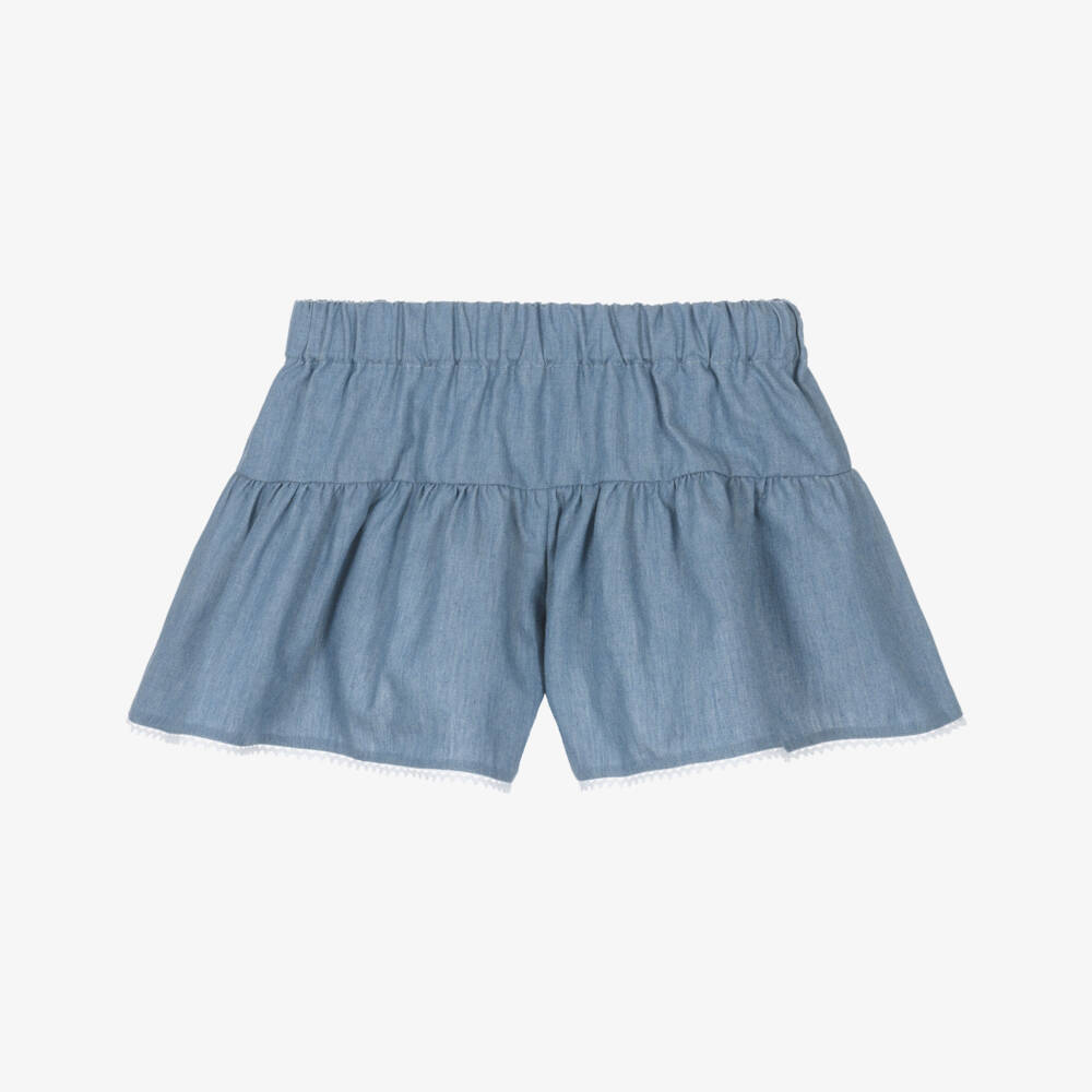 Lapin House-Girls Blue Cotton Chambray Shorts with Lace Trim | Childrensalon Outlet