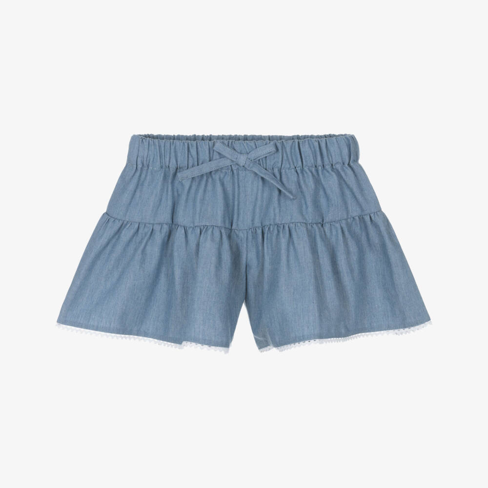 Lapin House-Girls Blue Cotton Chambray Shorts with Lace Trim | Childrensalon Outlet