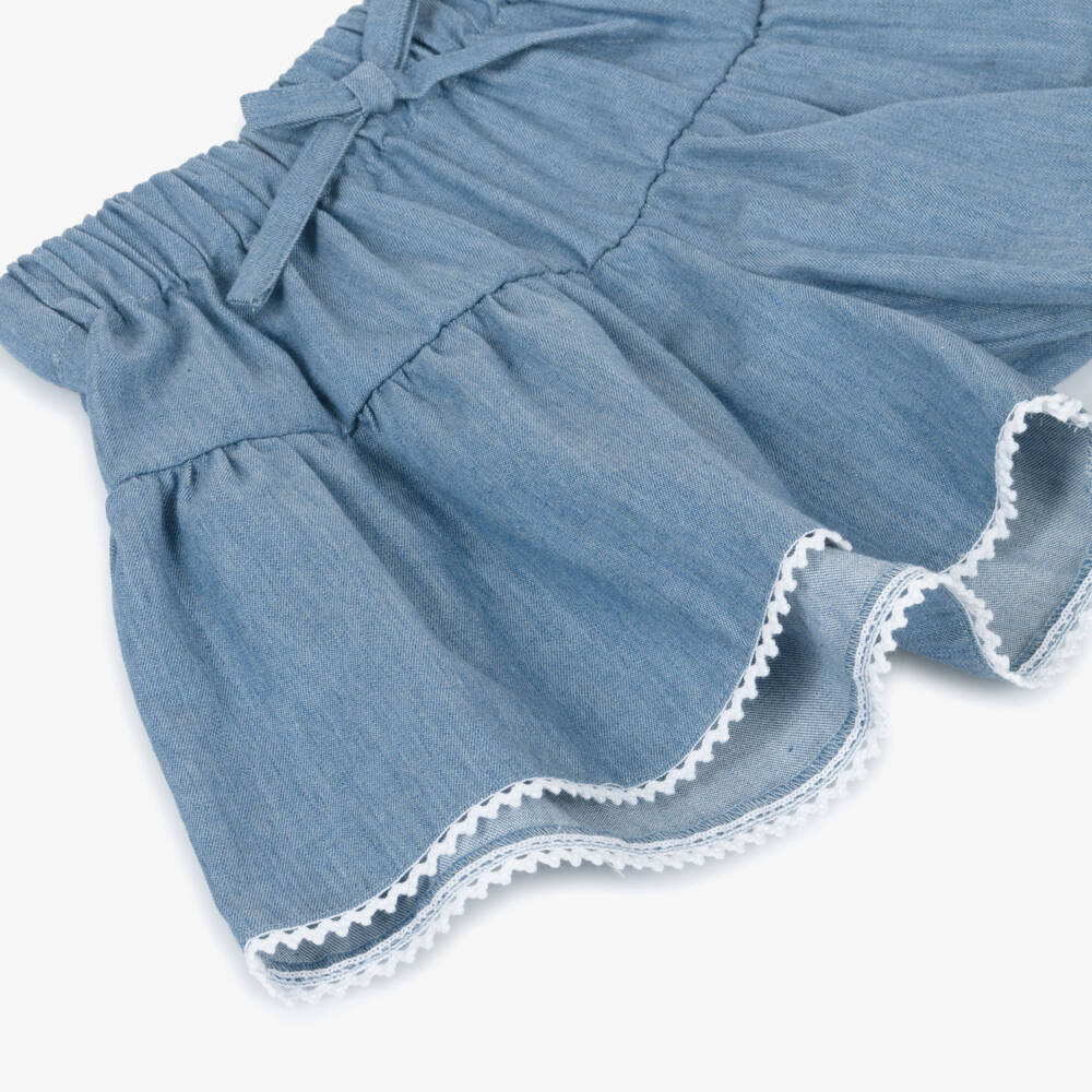 Lapin House-Girls Blue Cotton Chambray Shorts with Lace Trim | Childrensalon Outlet