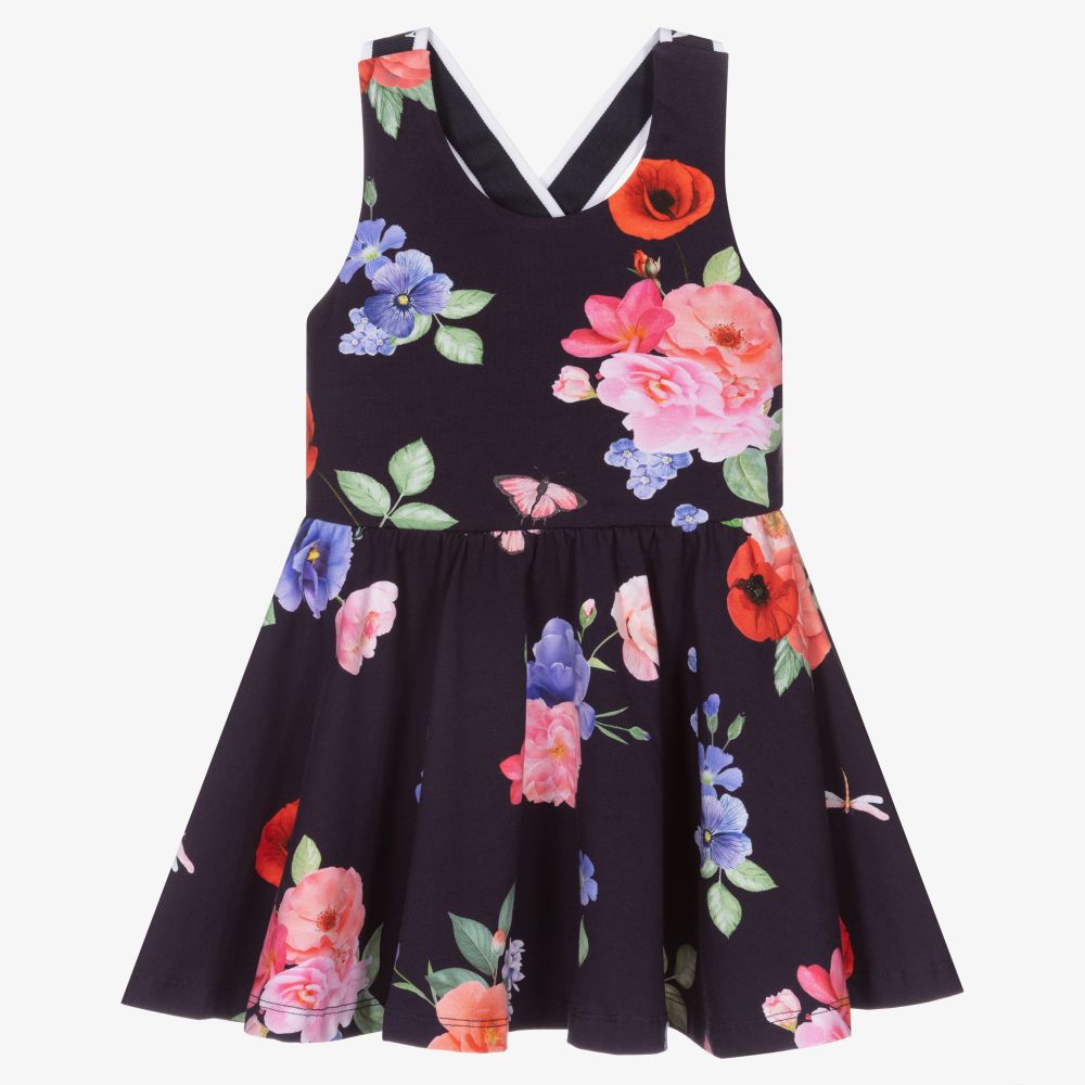 Lapin House - Blaues Baumwollkleid mit Blumen (M) | Childrensalon