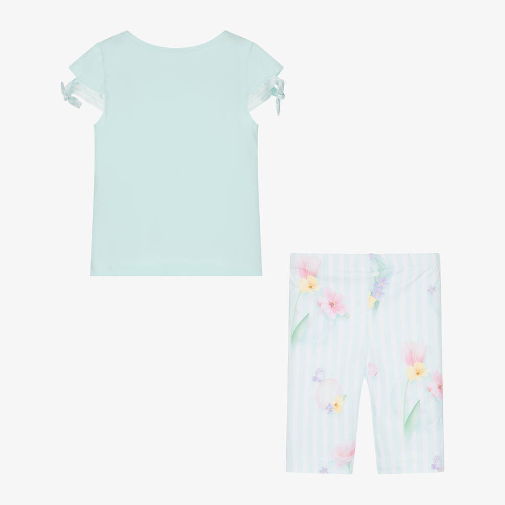 Lapin House-Girls Blue Cotton Floral Shorts Set | Childrensalon Outlet