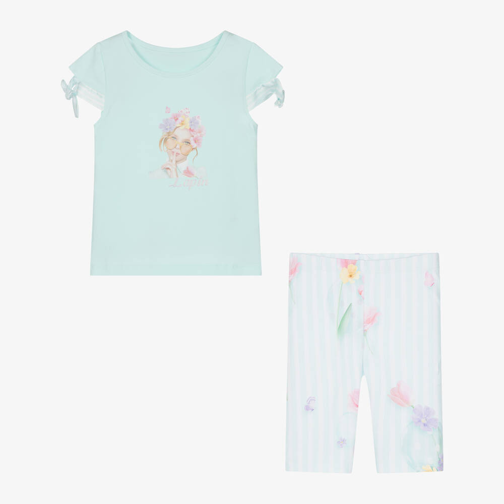 Lapin House-Girls Blue Cotton Floral Shorts Set | Childrensalon Outlet