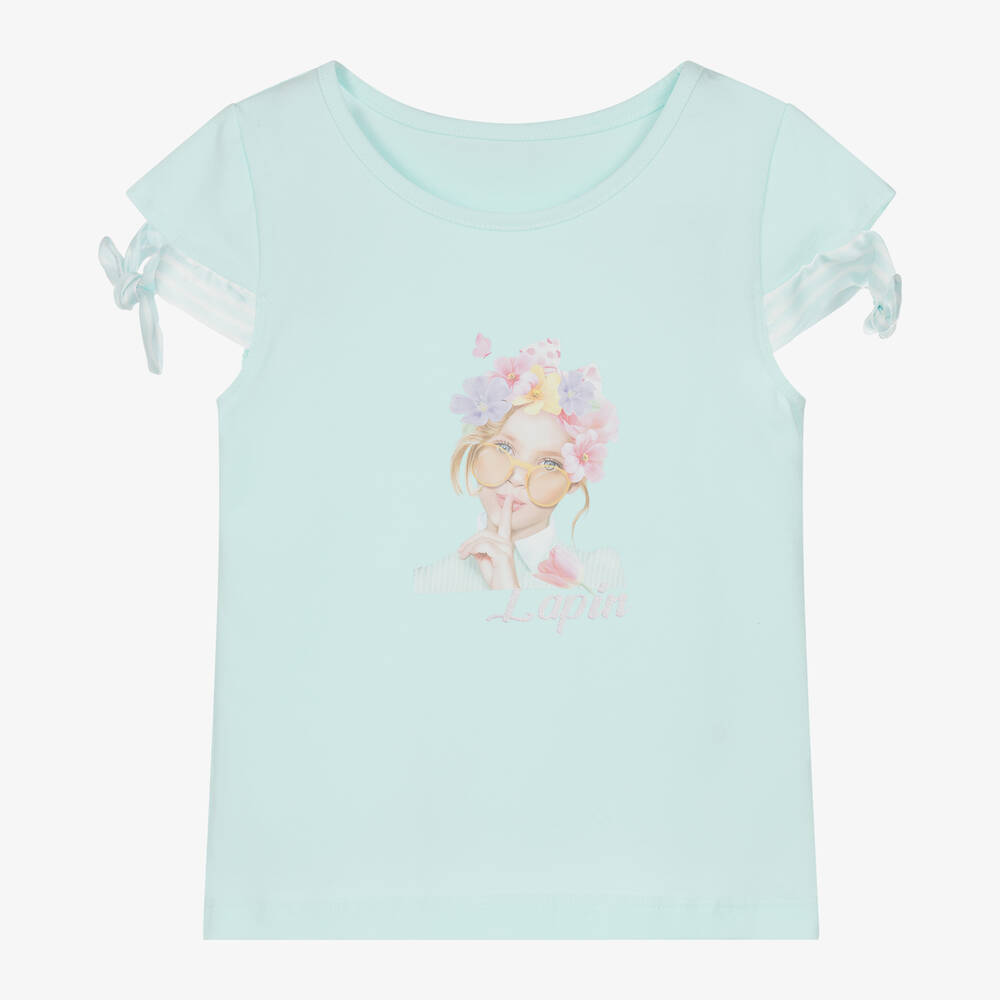 Lapin House-Girls Blue Cotton Floral Shorts Set | Childrensalon Outlet