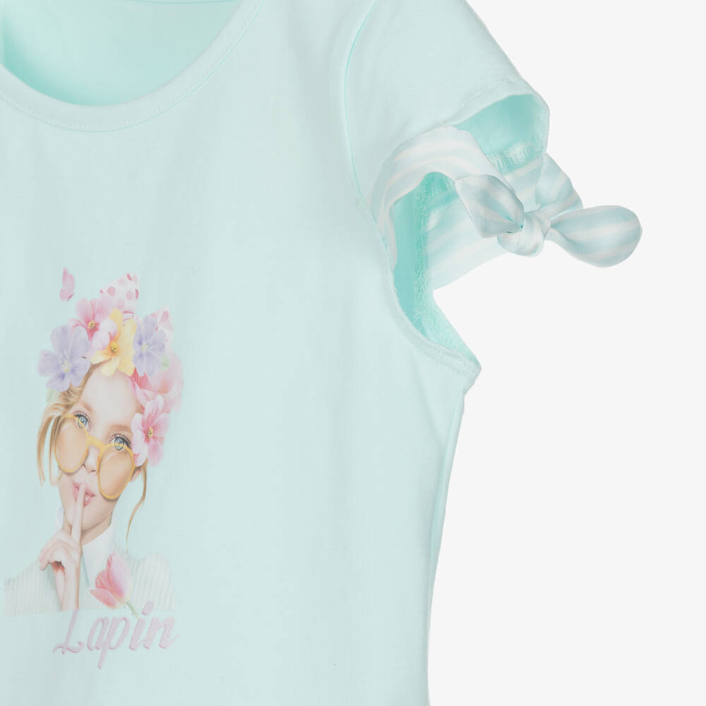 Lapin House-Girls Blue Cotton Floral Shorts Set | Childrensalon Outlet