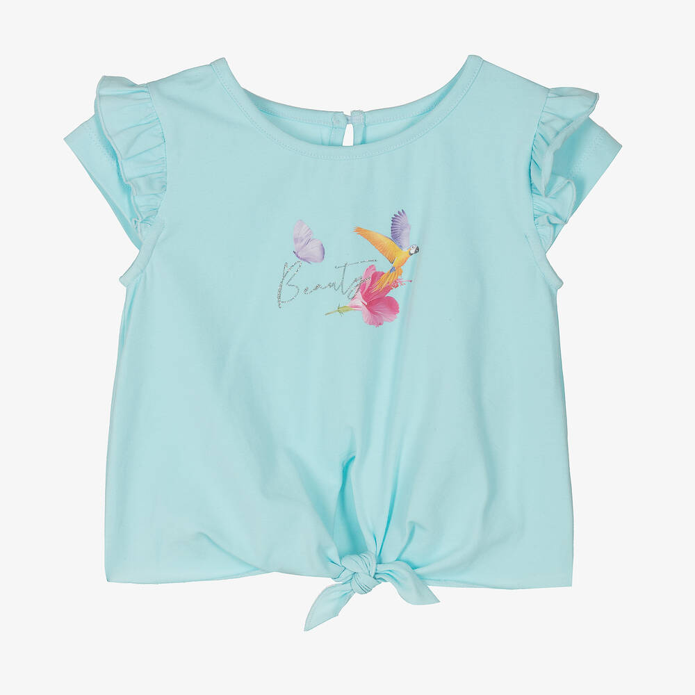 Lapin House - Girls Blue Cotton Flower T-Shirt | Childrensalon