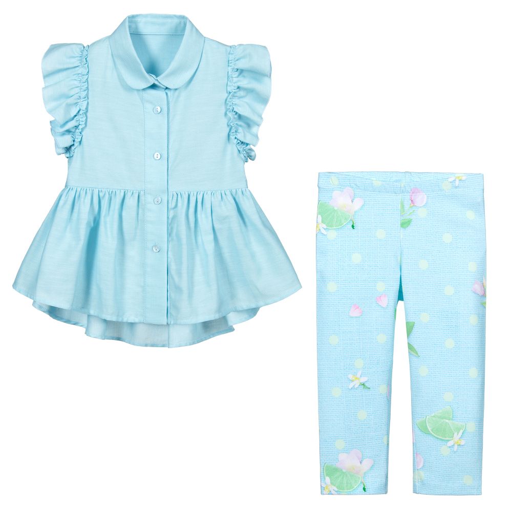 Lapin House-Голубой топ с легинсами из хлопка для девочек | Childrensalon Outlet