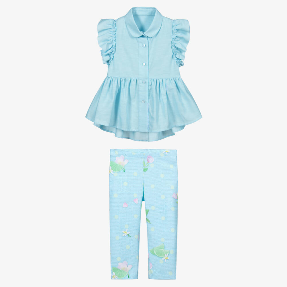 Lapin House-Голубой топ с легинсами из хлопка для девочек | Childrensalon Outlet