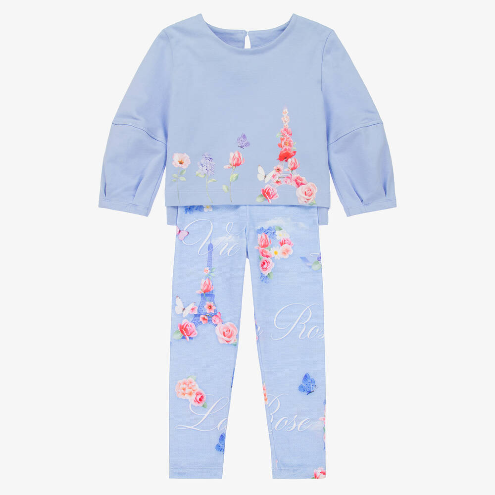 Lapin House-Голубой топ и легинсы из хлопка для девочек | Childrensalon Outlet
