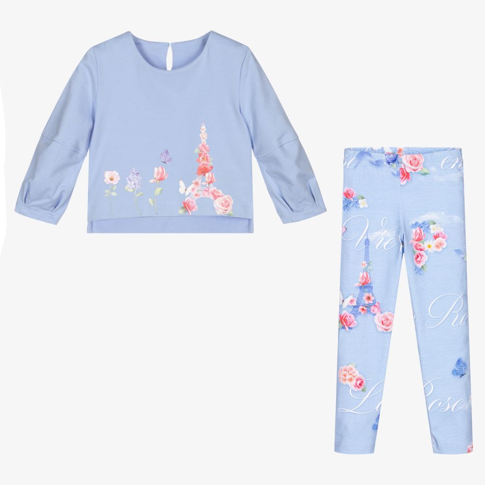Lapin House-Голубой топ и легинсы из хлопка для девочек | Childrensalon Outlet