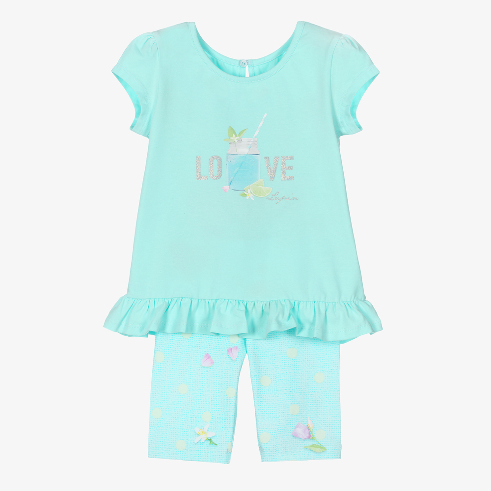 Lapin House - Girls Blue Cotton Leggings Set | Childrensalon