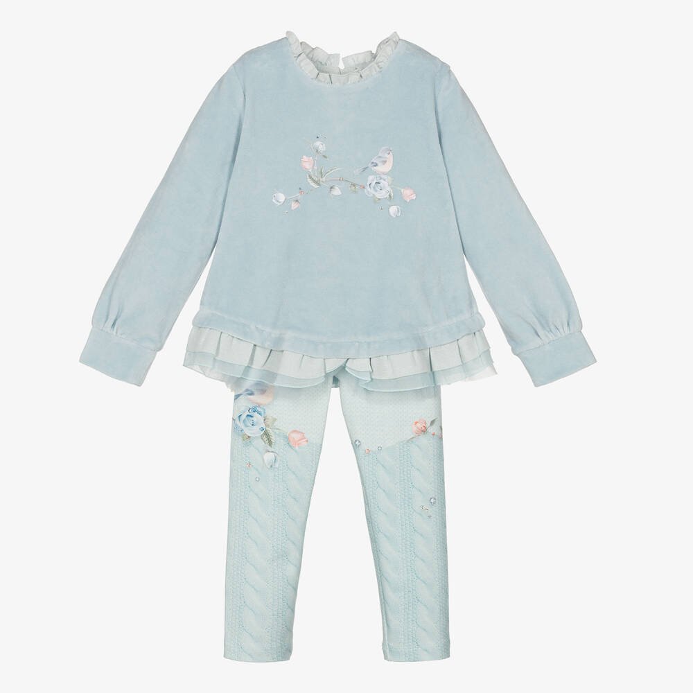 Lapin House-طقم ليغنغز قطن قطيفة لون أزرق للبنات | Childrensalon Outlet