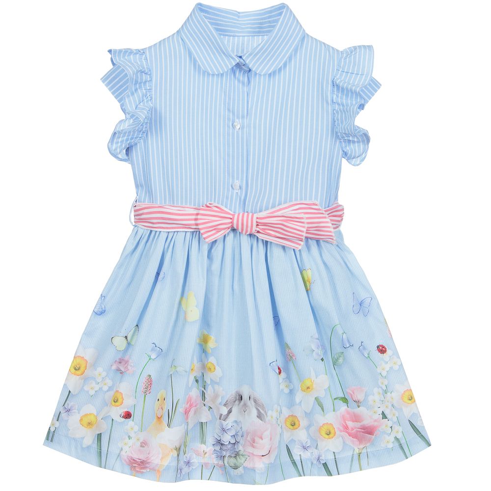 Lapin House - Girls Blue Cotton Poplin Dress | Childrensalon