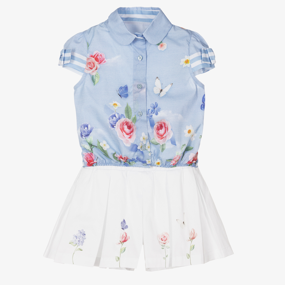 Lapin House - Голубой топ и белые шорты из хлопка для девочек | Childrensalon