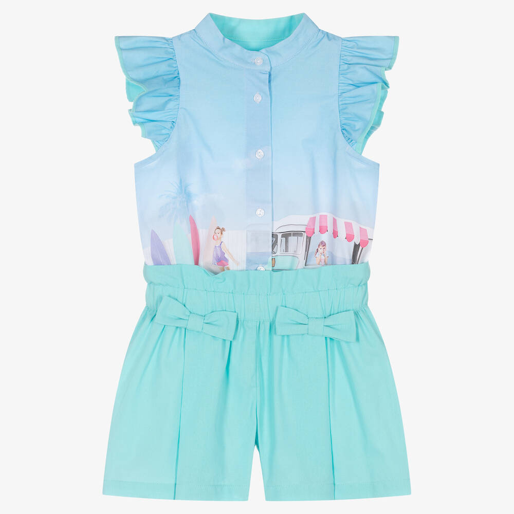 Lapin House-Голубой топ и шорты из хлопка для девочек | Childrensalon Outlet