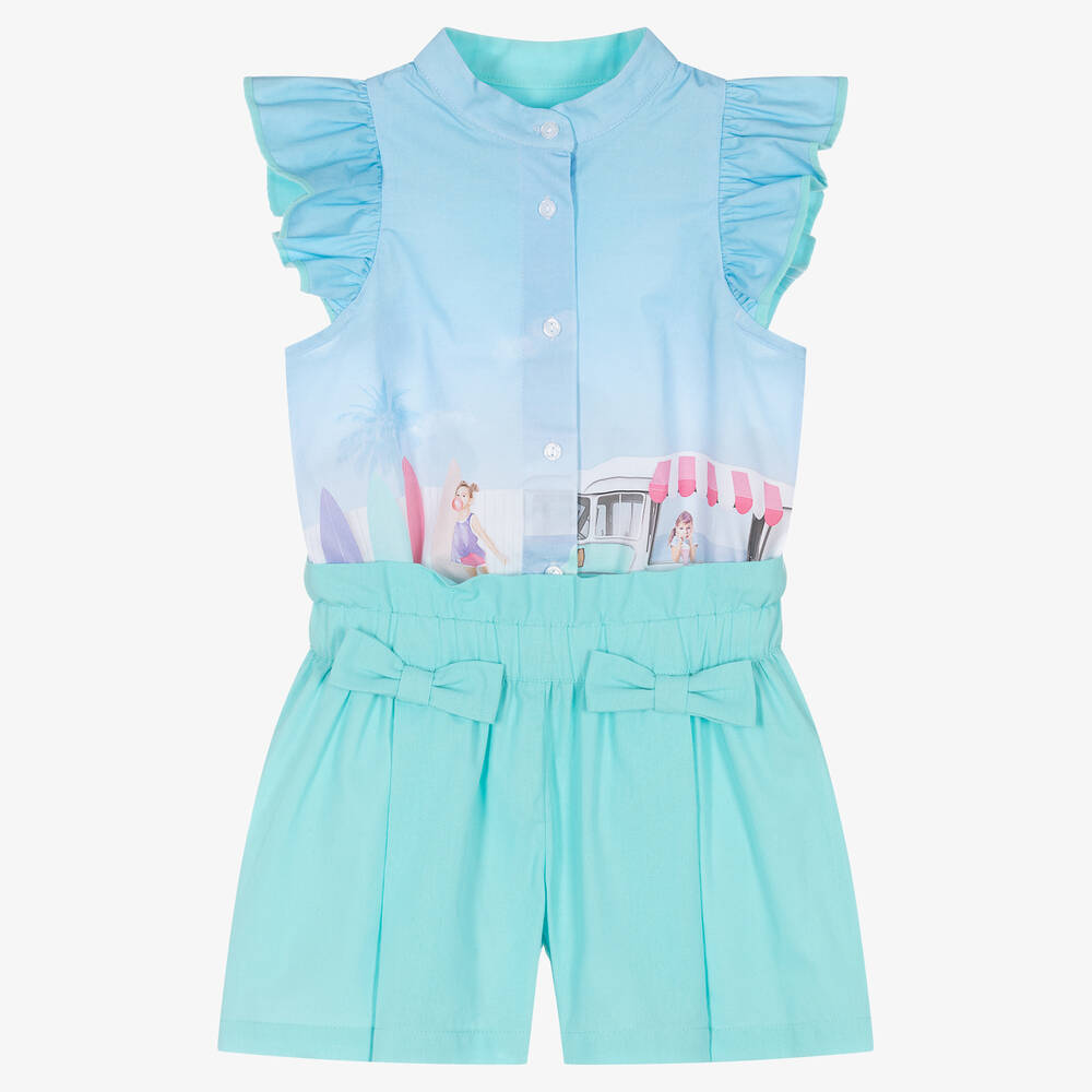 Lapin House - Ensemble short bleu en coton fille | Childrensalon