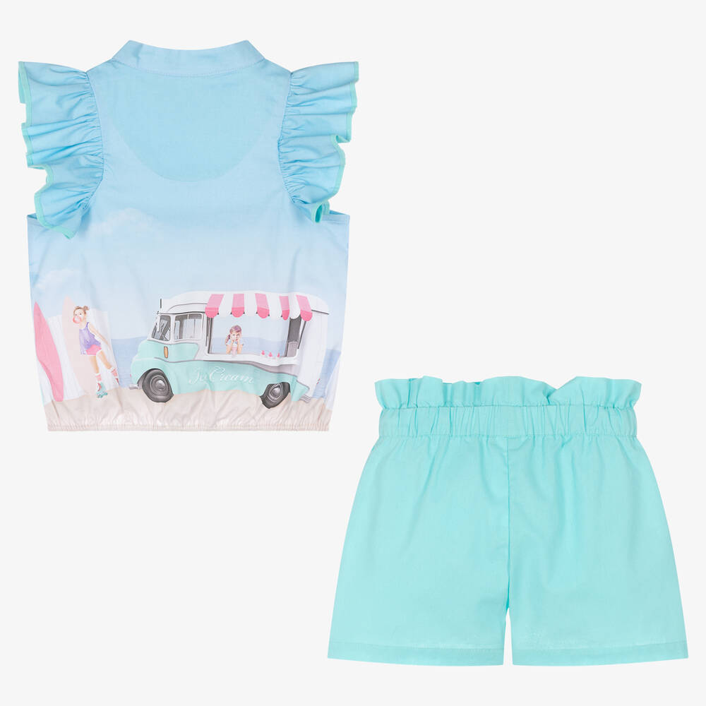 Lapin House-Голубой топ и шорты из хлопка для девочек | Childrensalon Outlet