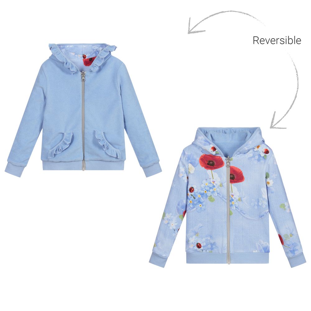 Lapin House - Girls Blue Cotton Zip-Up Top | Childrensalon