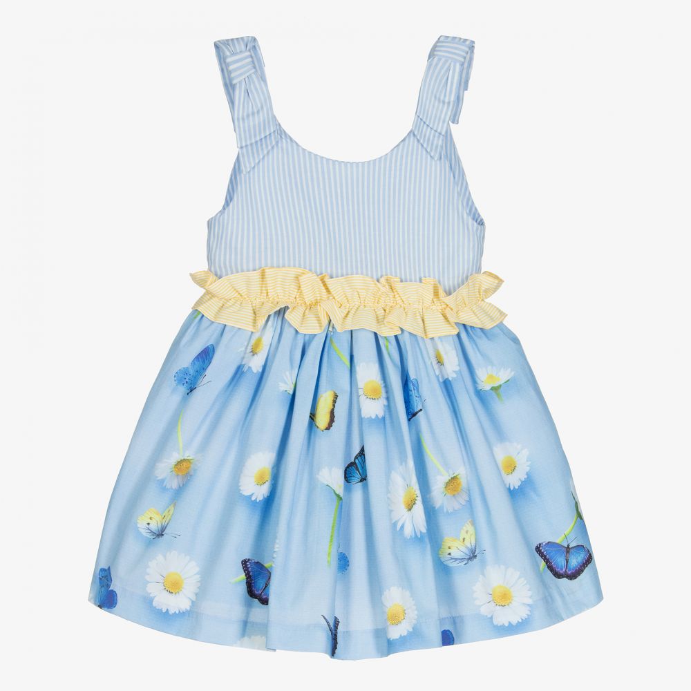 Lapin House - Голубое хлопковое платье с ромашками для девочек | Childrensalon