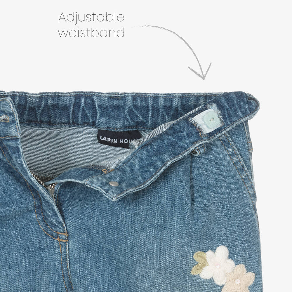 Lapin House-Girls Blue Denim Floral Jeans | Childrensalon Outlet