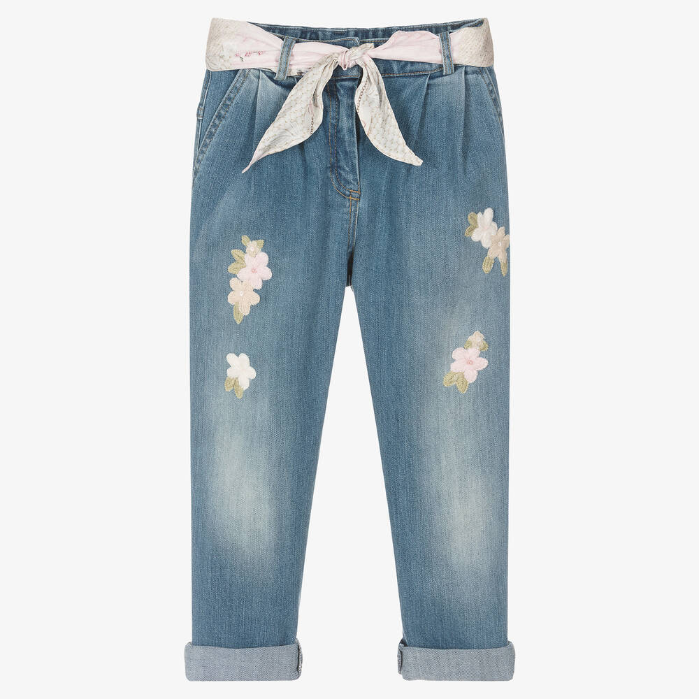 Lapin House-Girls Blue Denim Floral Jeans | Childrensalon Outlet