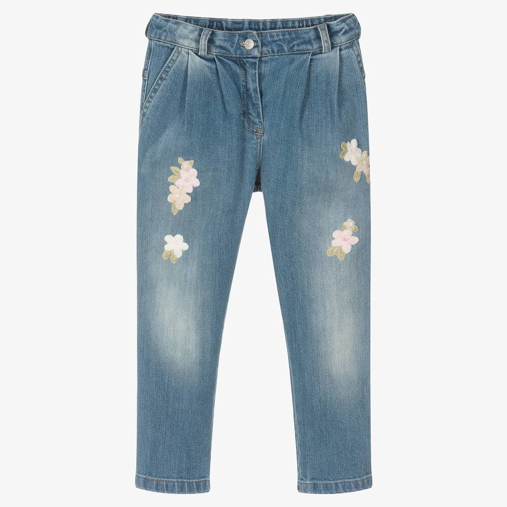 Lapin House-Girls Blue Denim Floral Jeans | Childrensalon Outlet