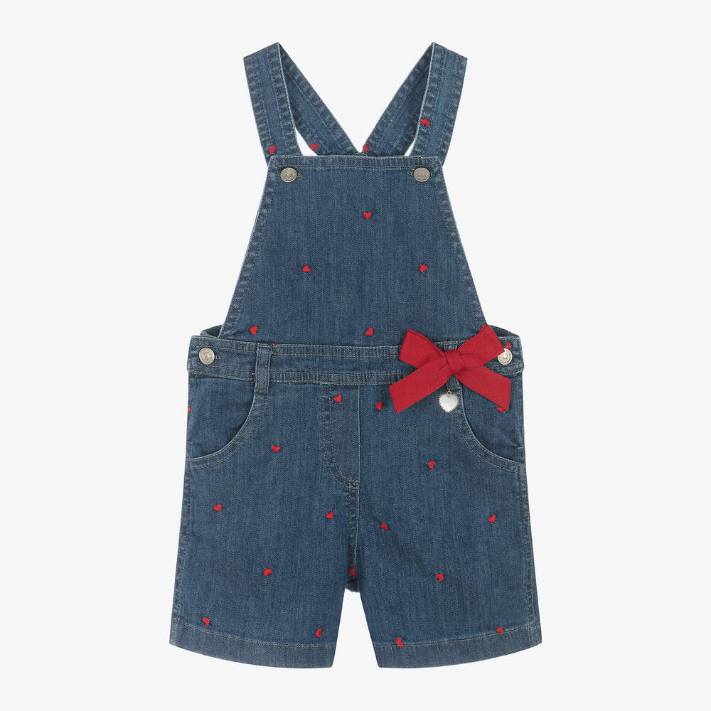 Lapin House Girls Blue Denim Heart Dungaree Shorts Childrensalon Outlet