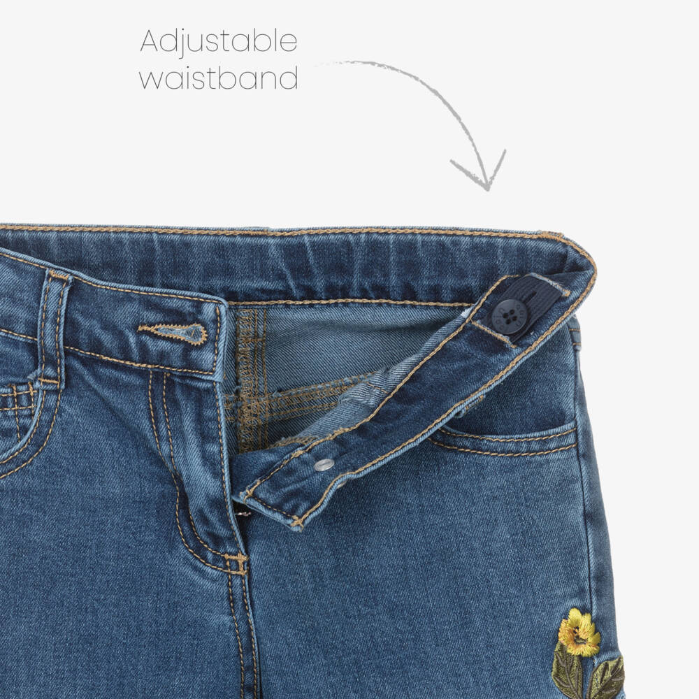 Lapin House-Girls Blue Denim Jeans with Embroidered Roses | Childrensalon Outlet
