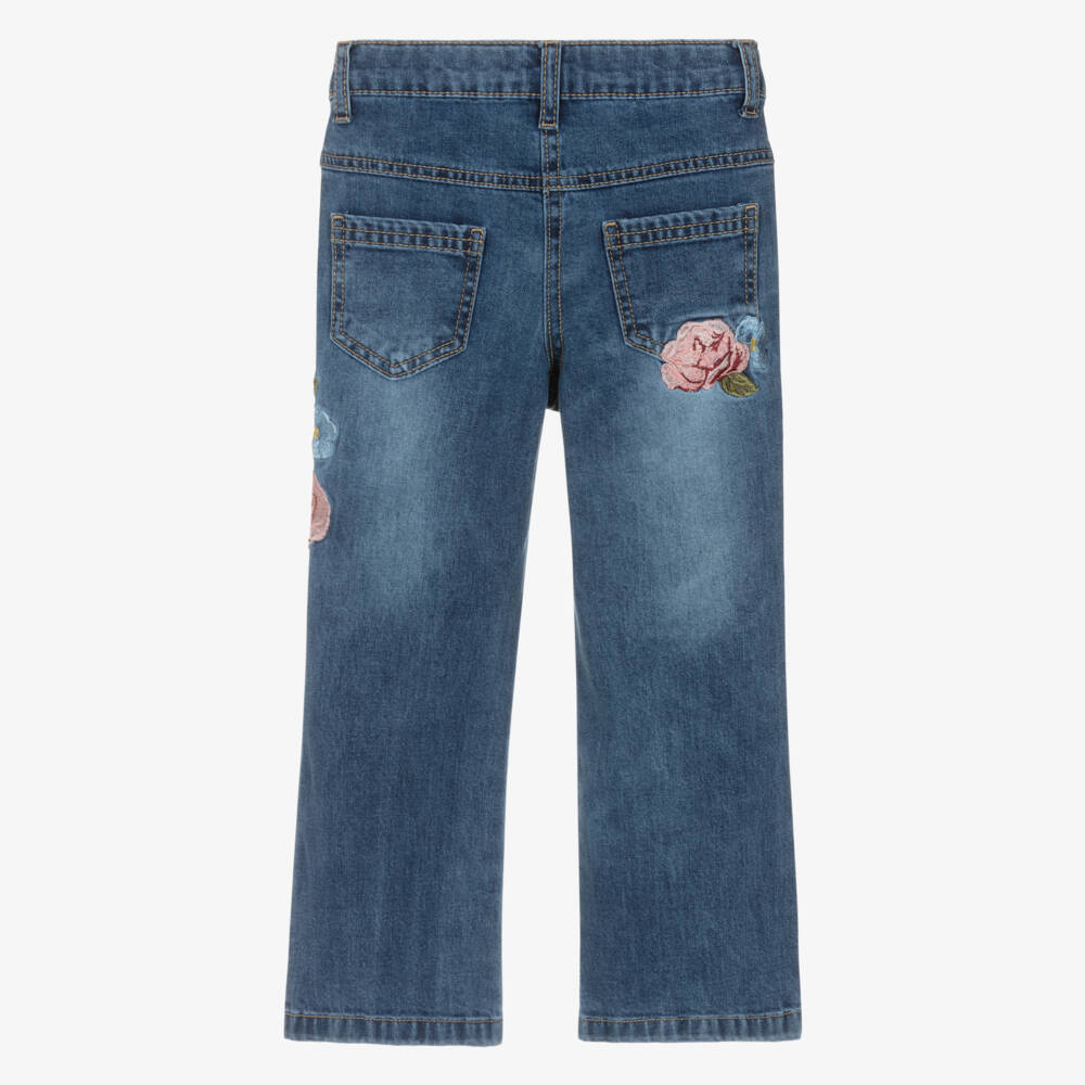 Lapin House-Girls Blue Denim Jeans with Embroidered Roses | Childrensalon Outlet
